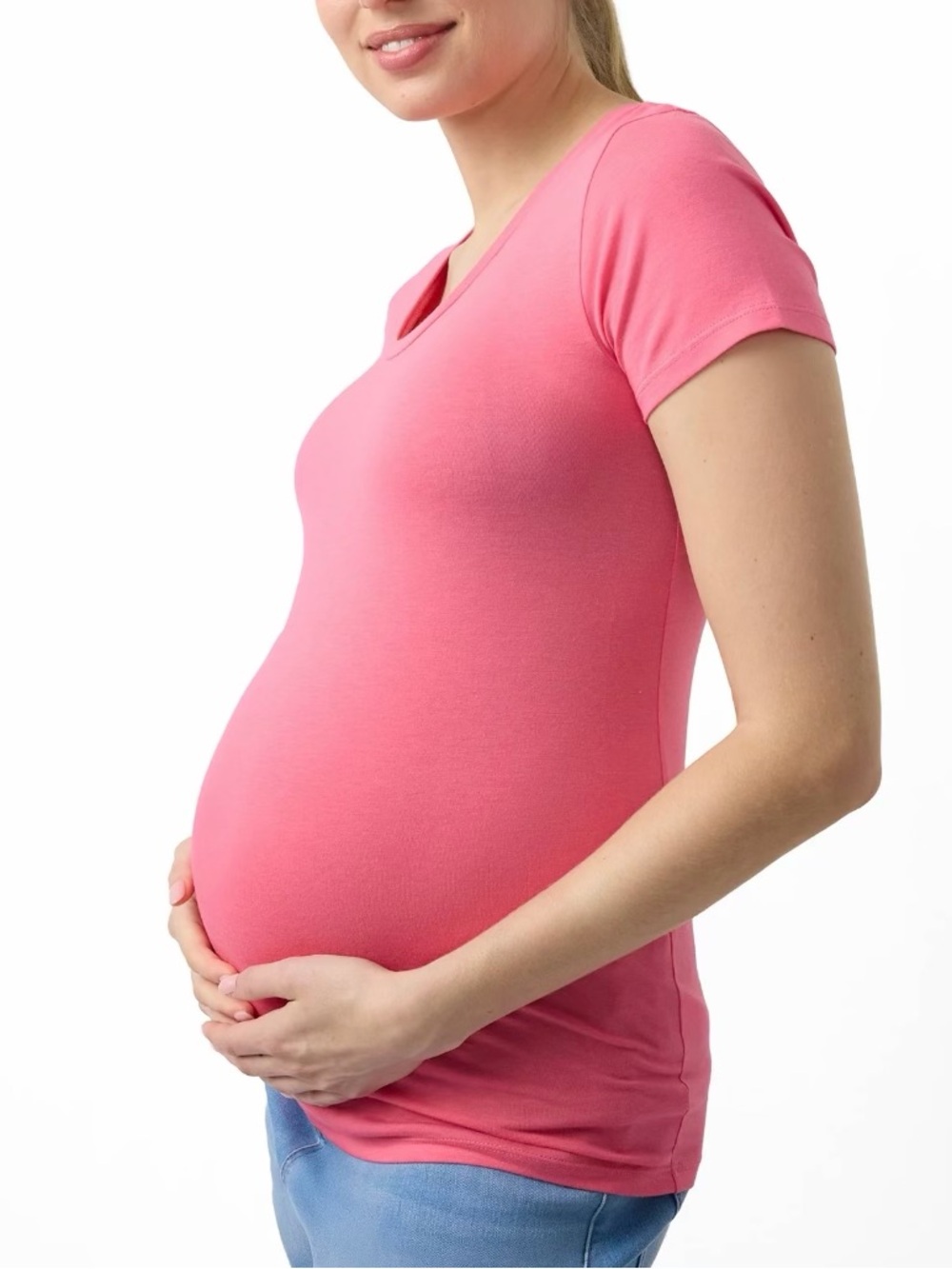Pink Fitted Scoop Neck Maternity Tee